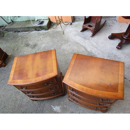 1810 - Pair of Neat Form Bow Front Yew Wood Chests of Three Drawers Each Approximately 26 Inches High x 20 ... 