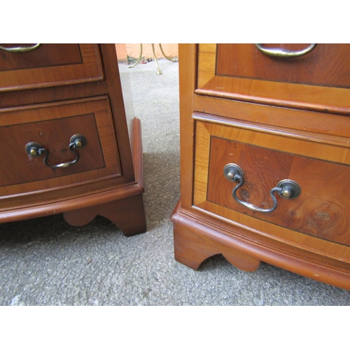 1810 - Pair of Neat Form Bow Front Yew Wood Chests of Three Drawers Each Approximately 26 Inches High x 20 ... 