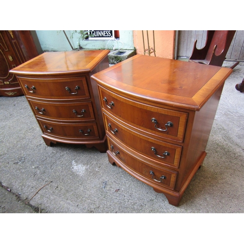 1810 - Pair of Neat Form Bow Front Yew Wood Chests of Three Drawers Each Approximately 26 Inches High x 20 ... 