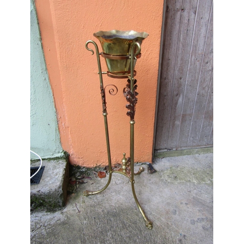 1811 - Victorian Brass and Copper Stand with Original Jardiniere Contained within Approximately 38 Inches H... 