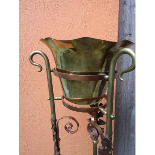 1811 - Victorian Brass and Copper Stand with Original Jardiniere Contained within Approximately 38 Inches H... 