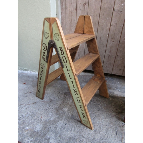 1812 - Champagne Motif Decorated Kitchen Step Ladder Hinged Mechanism Polychrome Decorated Sides