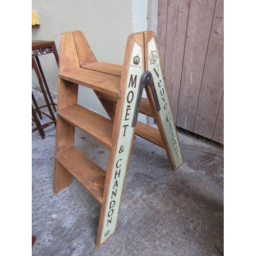 1812 - Champagne Motif Decorated Kitchen Step Ladder Hinged Mechanism Polychrome Decorated Sides