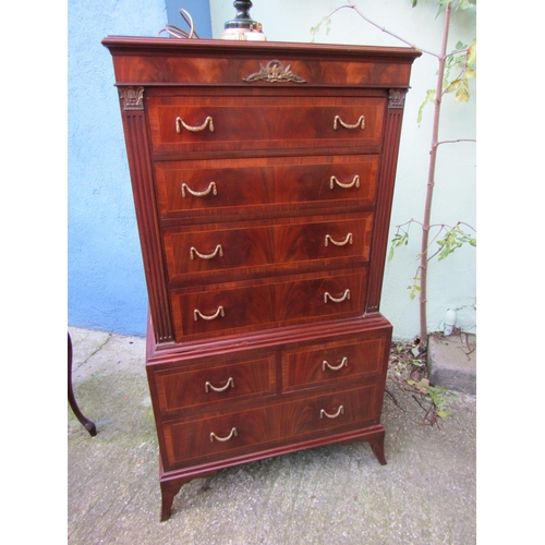 1814 - Figured Mahogany Chest on Chest Swag Motif Handles Six Graduated Drawers Approximately 32 Inches Wid... 