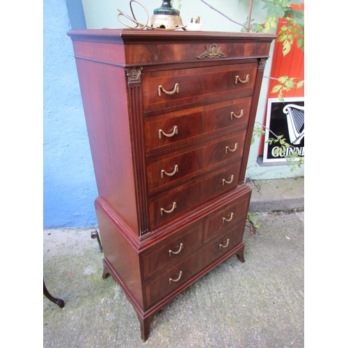 1814 - Figured Mahogany Chest on Chest Swag Motif Handles Six Graduated Drawers Approximately 32 Inches Wid... 