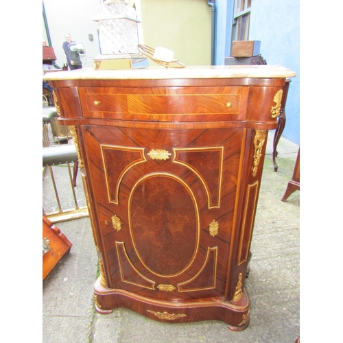 1815 - Pair of Walnut Marble Top Single Door Pier Cabinets Serpentine Front Each Approximately 24 inches Wi... 