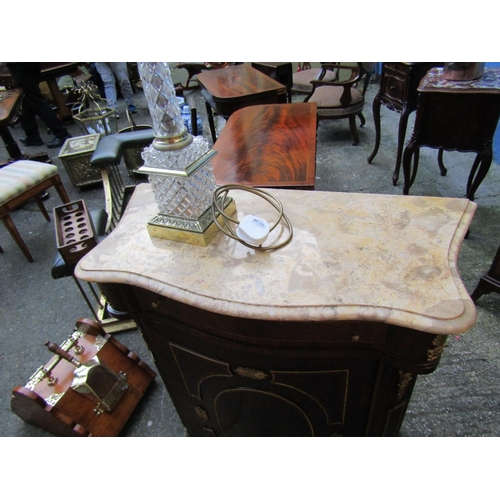 1815 - Pair of Walnut Marble Top Single Door Pier Cabinets Serpentine Front Each Approximately 24 inches Wi... 