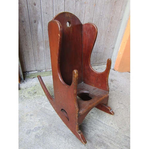 1816 - Unusual Antique Pine Childs Rocking Chair Neat Form