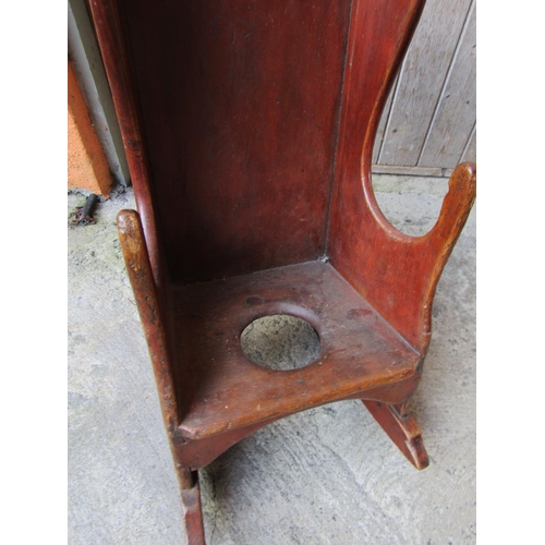 1816 - Unusual Antique Pine Childs Rocking Chair Neat Form