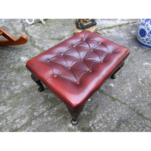 1817 - Burgundy Leather Deep Button Upholstered Mahogany Framed Foot Stool Queen Ann Supports