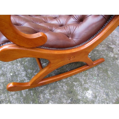 1818 - Burgundy Leather Deep Button Upholstered Mahogany Framed Rocking Chair Generous Form