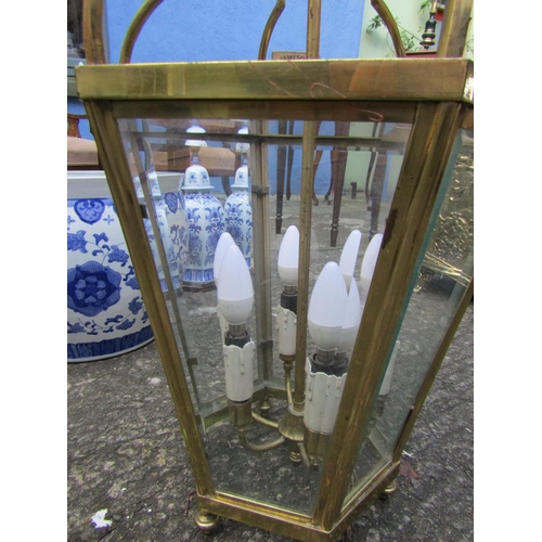 1820 - Large Cast Brass Six Side Glass Panel Inset Ceiling Lantern Electrified Working Order with Fittings ... 