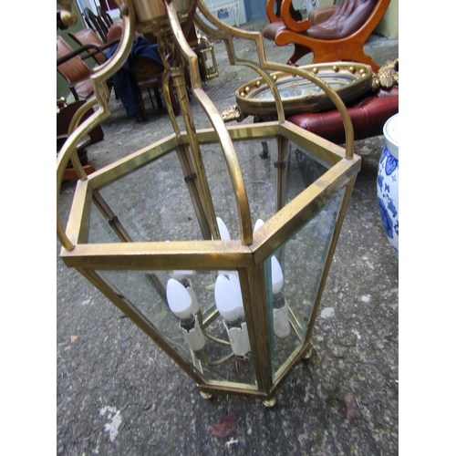 1820 - Large Cast Brass Six Side Glass Panel Inset Ceiling Lantern Electrified Working Order with Fittings ... 