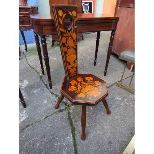 1821 - Marquetry Decorated Antique Spinning Wheel Chair