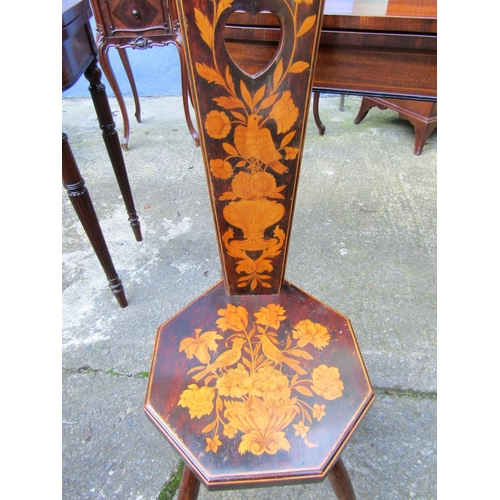 1821 - Marquetry Decorated Antique Spinning Wheel Chair