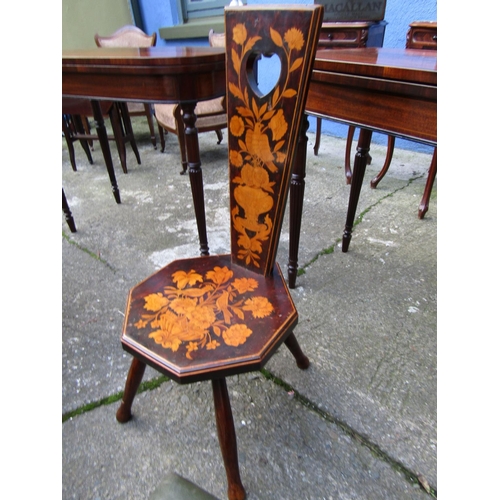 Marquetry Decorated Antique Spinning Wheel Chair