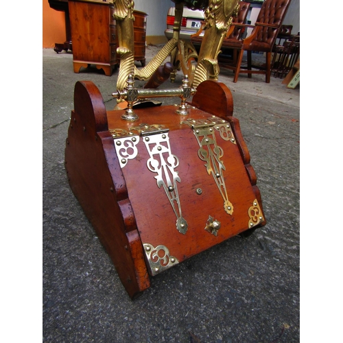 1826 - Victorian Brass Mounted Coal Box Slope Front with Fitted Shovel