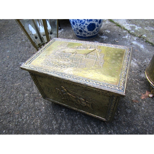 1827 - Brass Cased Log Box with Embossed Decoration Approximately 20 Inches Wide