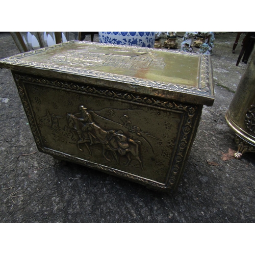 1827 - Brass Cased Log Box with Embossed Decoration Approximately 20 Inches Wide