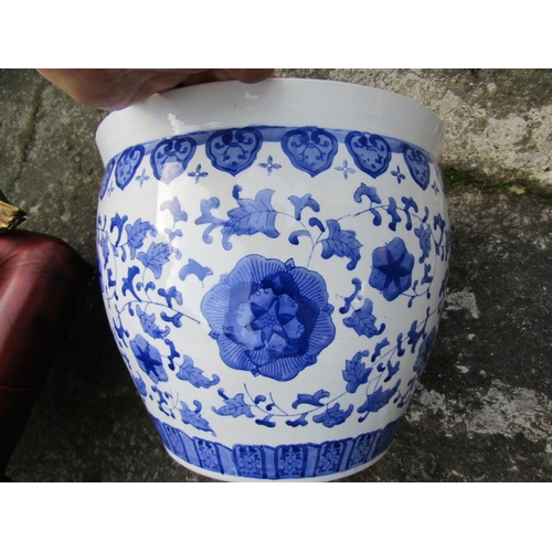 1829 - Large Blue and White Jardiniere Approximately 14 Inches High x 15 Inches Wide