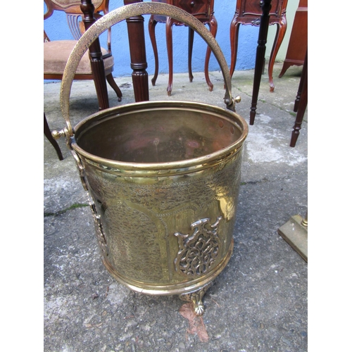 1830 - Antique Heavy Cast Brass Coal or Log Bucket with Pierced Decoration to Frieze Above Shaped Supports ... 