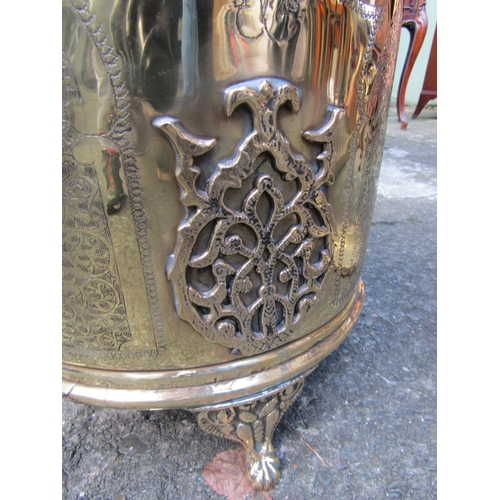 1830 - Antique Heavy Cast Brass Coal or Log Bucket with Pierced Decoration to Frieze Above Shaped Supports ... 