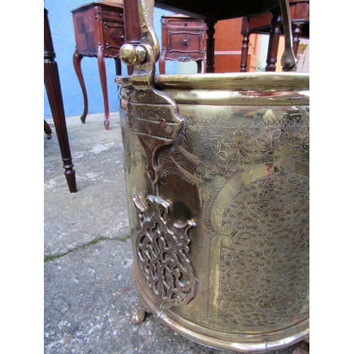 1830 - Antique Heavy Cast Brass Coal or Log Bucket with Pierced Decoration to Frieze Above Shaped Supports ... 