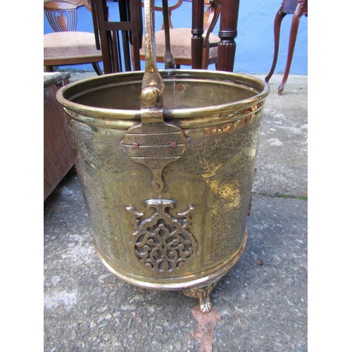 1830 - Antique Heavy Cast Brass Coal or Log Bucket with Pierced Decoration to Frieze Above Shaped Supports ... 