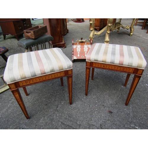 1831 - Pair of Antique Satinwood and Rosewood Inlaid Stools Silk Upholstered Tops Each Approximately 14 Inc... 