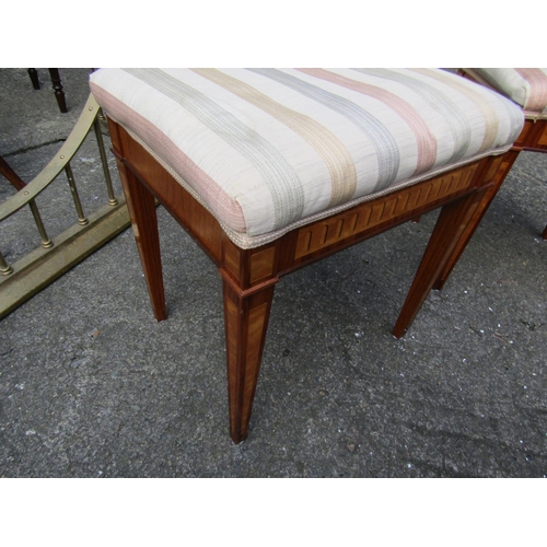 1831 - Pair of Antique Satinwood and Rosewood Inlaid Stools Silk Upholstered Tops Each Approximately 14 Inc... 