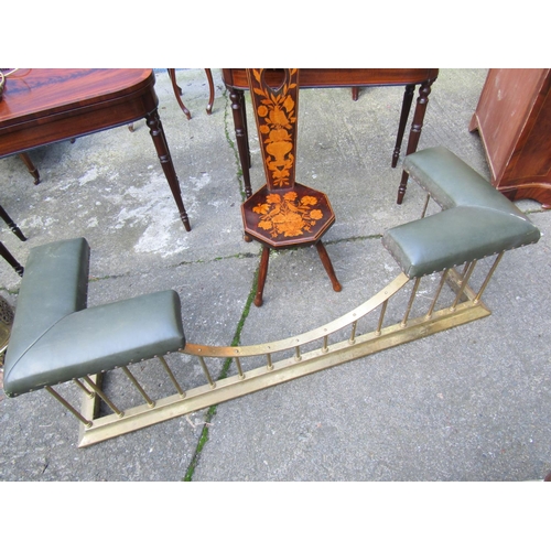 1832 - Antique Cast Brass Green Leather Upholstered Club Vendor Approximately 5ft Wide Rail Form Decoration