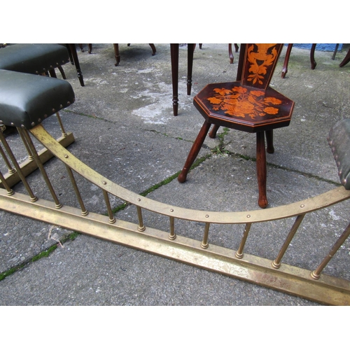 1832 - Antique Cast Brass Green Leather Upholstered Club Vendor Approximately 5ft Wide Rail Form Decoration