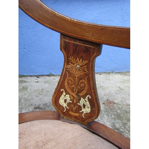 1833 - Pair of Victorian Inlaid Rosewood Armchairs Shaped Tapering Supports