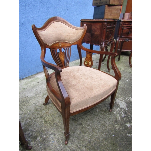 1833 - Pair of Victorian Inlaid Rosewood Armchairs Shaped Tapering Supports