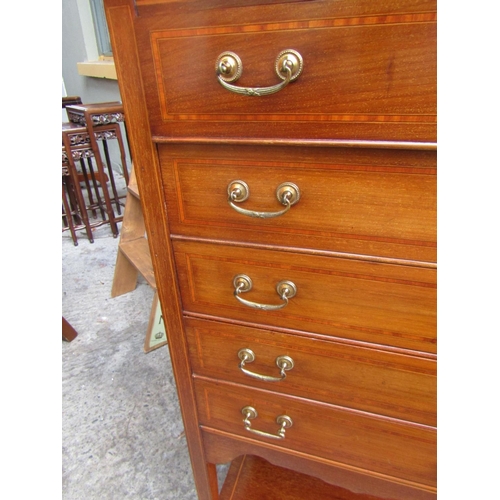 1835 - Edwardian Inlaid Mahogany Seven Drawer Music Cabinet Approximately 14 Inches Wide x 40 Inches High