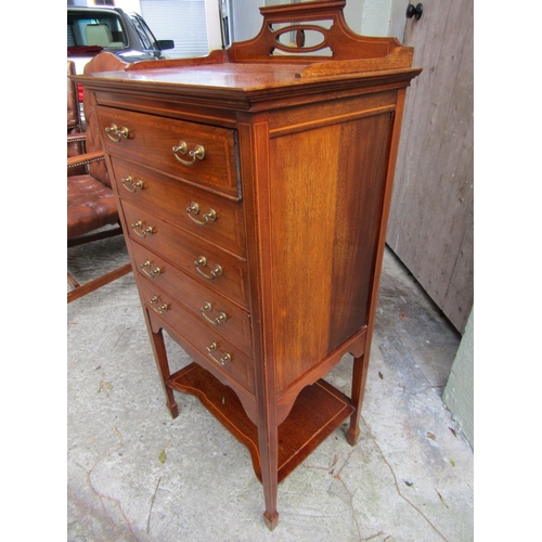 1835 - Edwardian Inlaid Mahogany Seven Drawer Music Cabinet Approximately 14 Inches Wide x 40 Inches High