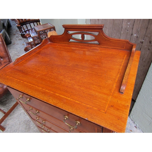 1835 - Edwardian Inlaid Mahogany Seven Drawer Music Cabinet Approximately 14 Inches Wide x 40 Inches High