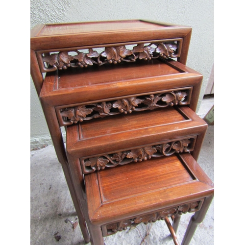 1836 - Graduated Set of Four Carved Hardwood Occasional Tables Attractive Carved Detailing to Frieze