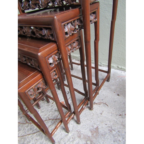 1836 - Graduated Set of Four Carved Hardwood Occasional Tables Attractive Carved Detailing to Frieze