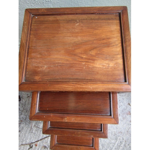 1836 - Graduated Set of Four Carved Hardwood Occasional Tables Attractive Carved Detailing to Frieze