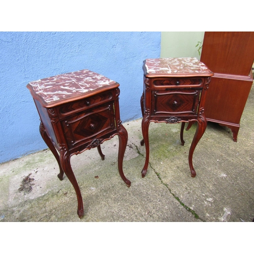 1837 - Pair of Antique Rosewood Marble Top Side Lockers Cabriole Supports Each Approximately 12 Inches Wide