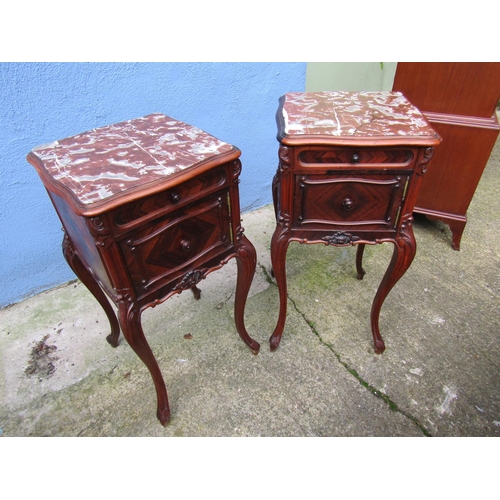 1837 - Pair of Antique Rosewood Marble Top Side Lockers Cabriole Supports Each Approximately 12 Inches Wide