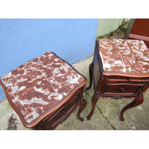 1837 - Pair of Antique Rosewood Marble Top Side Lockers Cabriole Supports Each Approximately 12 Inches Wide