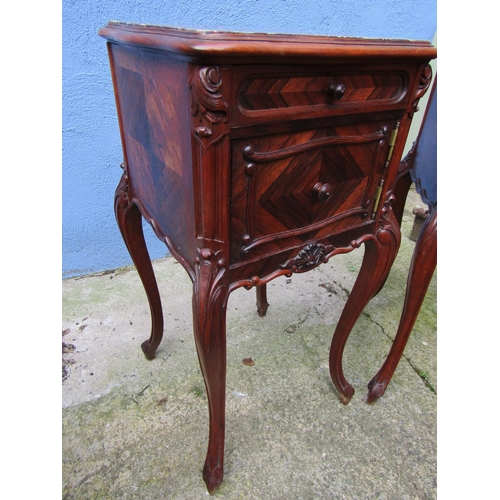 1837 - Pair of Antique Rosewood Marble Top Side Lockers Cabriole Supports Each Approximately 12 Inches Wide