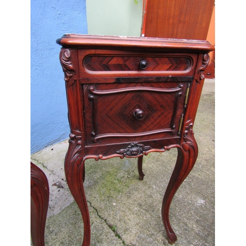 1837 - Pair of Antique Rosewood Marble Top Side Lockers Cabriole Supports Each Approximately 12 Inches Wide