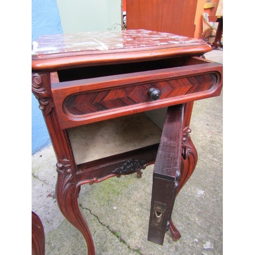 1837 - Pair of Antique Rosewood Marble Top Side Lockers Cabriole Supports Each Approximately 12 Inches Wide