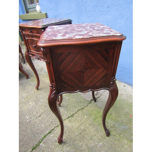 1837 - Pair of Antique Rosewood Marble Top Side Lockers Cabriole Supports Each Approximately 12 Inches Wide