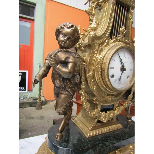 1838 - Three Part Ormolu Mounted Clock Suite Generous Form Cherub Motifs Clock Approximately 18 Inches High