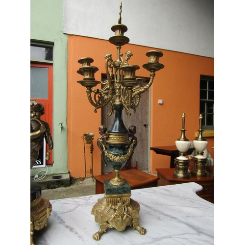 1838 - Three Part Ormolu Mounted Clock Suite Generous Form Cherub Motifs Clock Approximately 18 Inches High