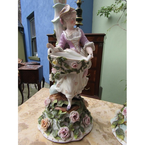 1839 - Pair of Victorian Continental Porcelain Candle Rests Figural Supports Each Approximately 14 Inches H... 